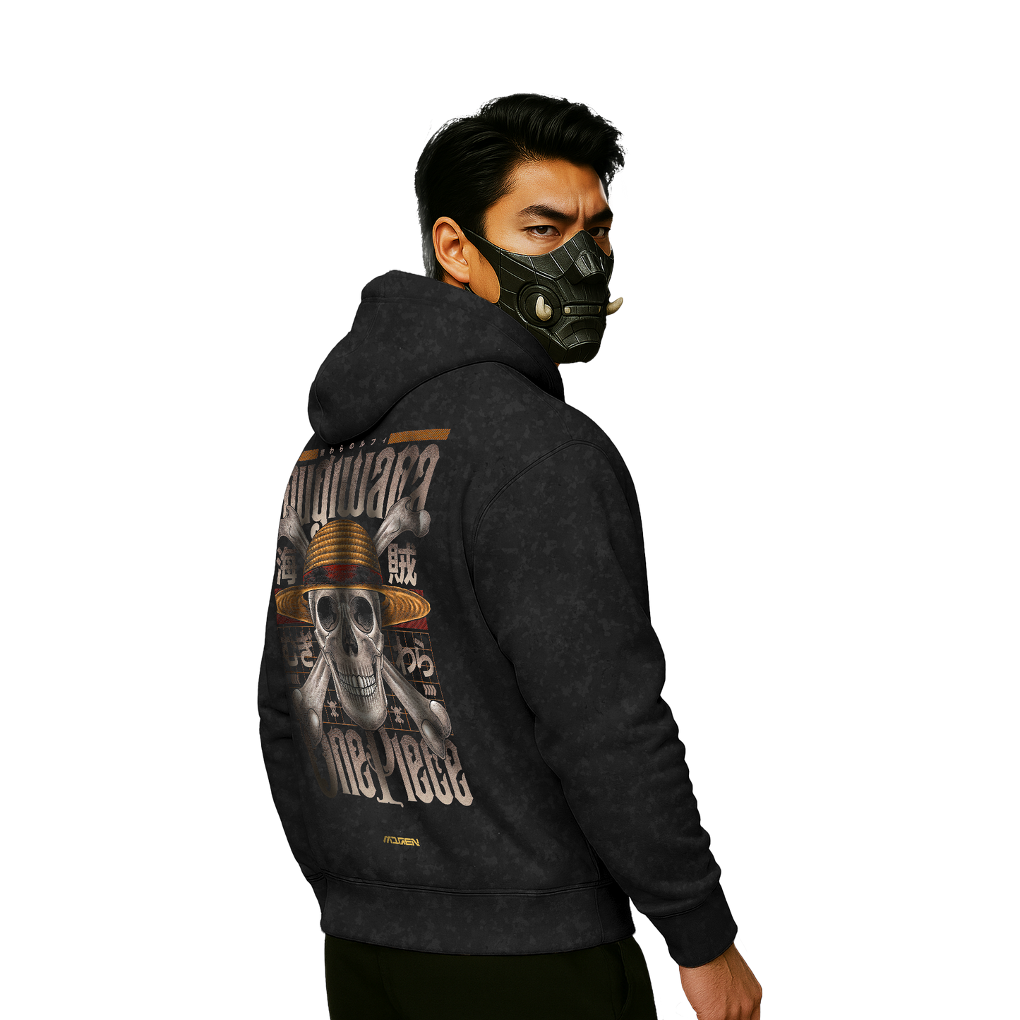 Myugen Mugiwara Acid Wash Oversized Hoodie Black