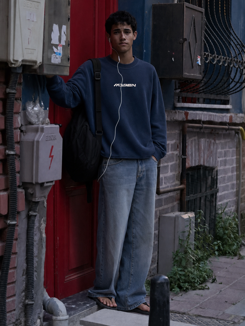 Myugen Texas Pride Oversized Full Sleeve T-shirt Navy – model front
