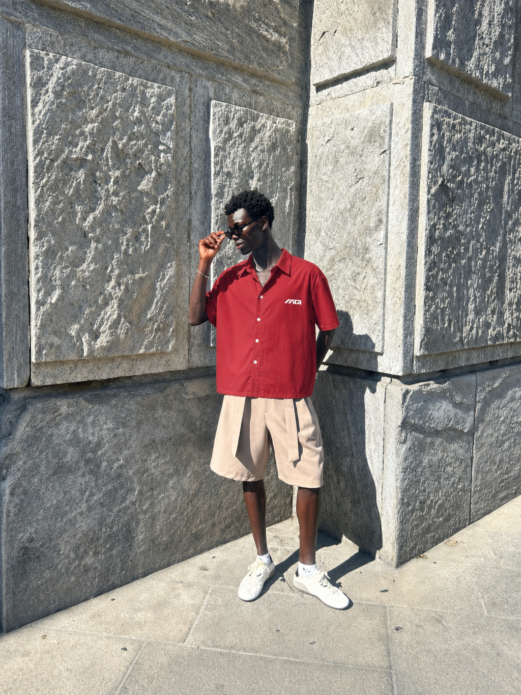 Myugen Hate The Sin Boxy Shirt Red – model front