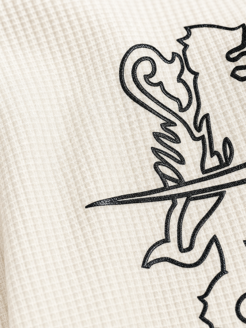 Myugen Axis Waffle Long Sleeve Off White – close-up detail