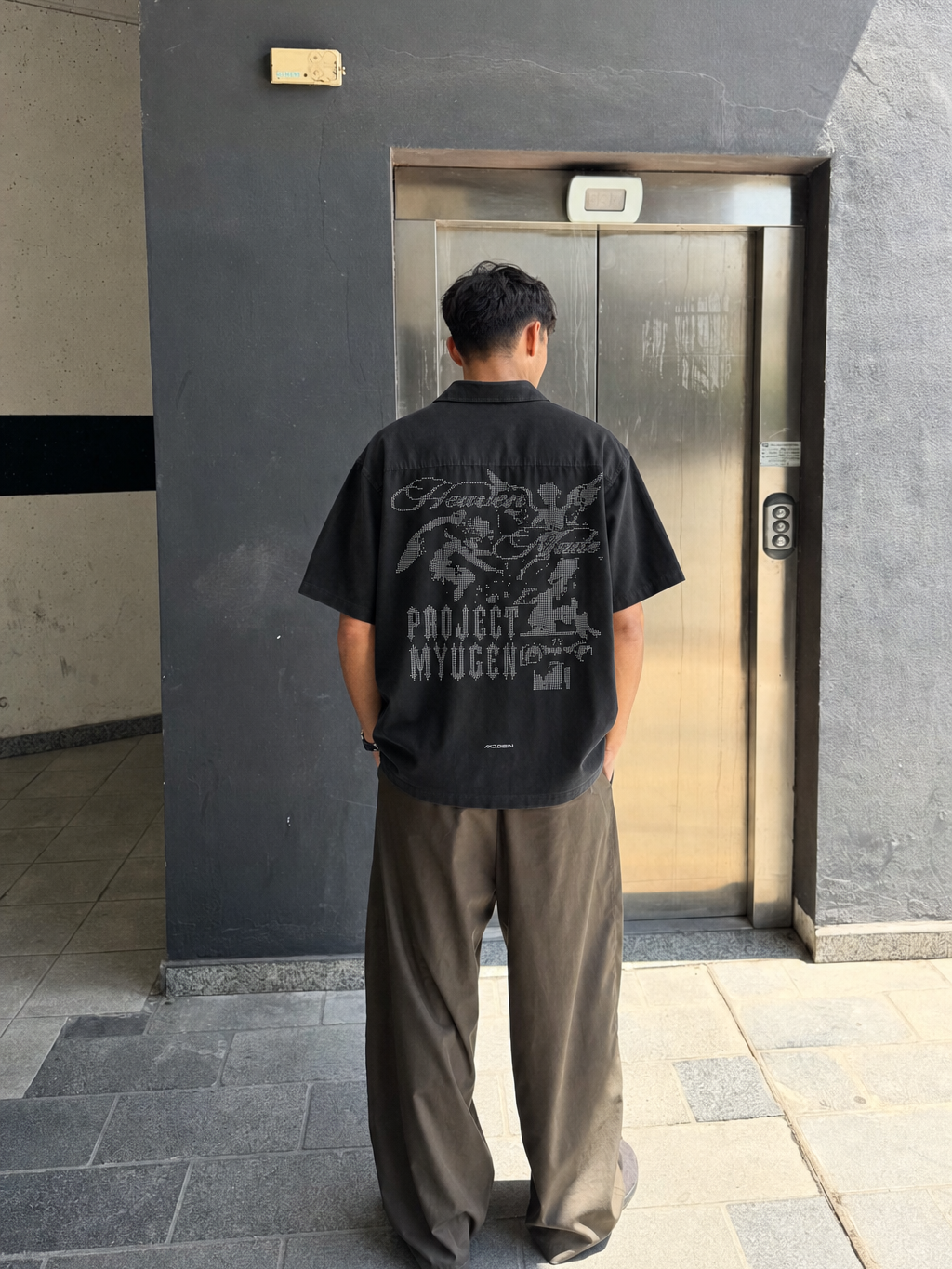 Myugen Heaven Made Bowling Shirt Black – model back