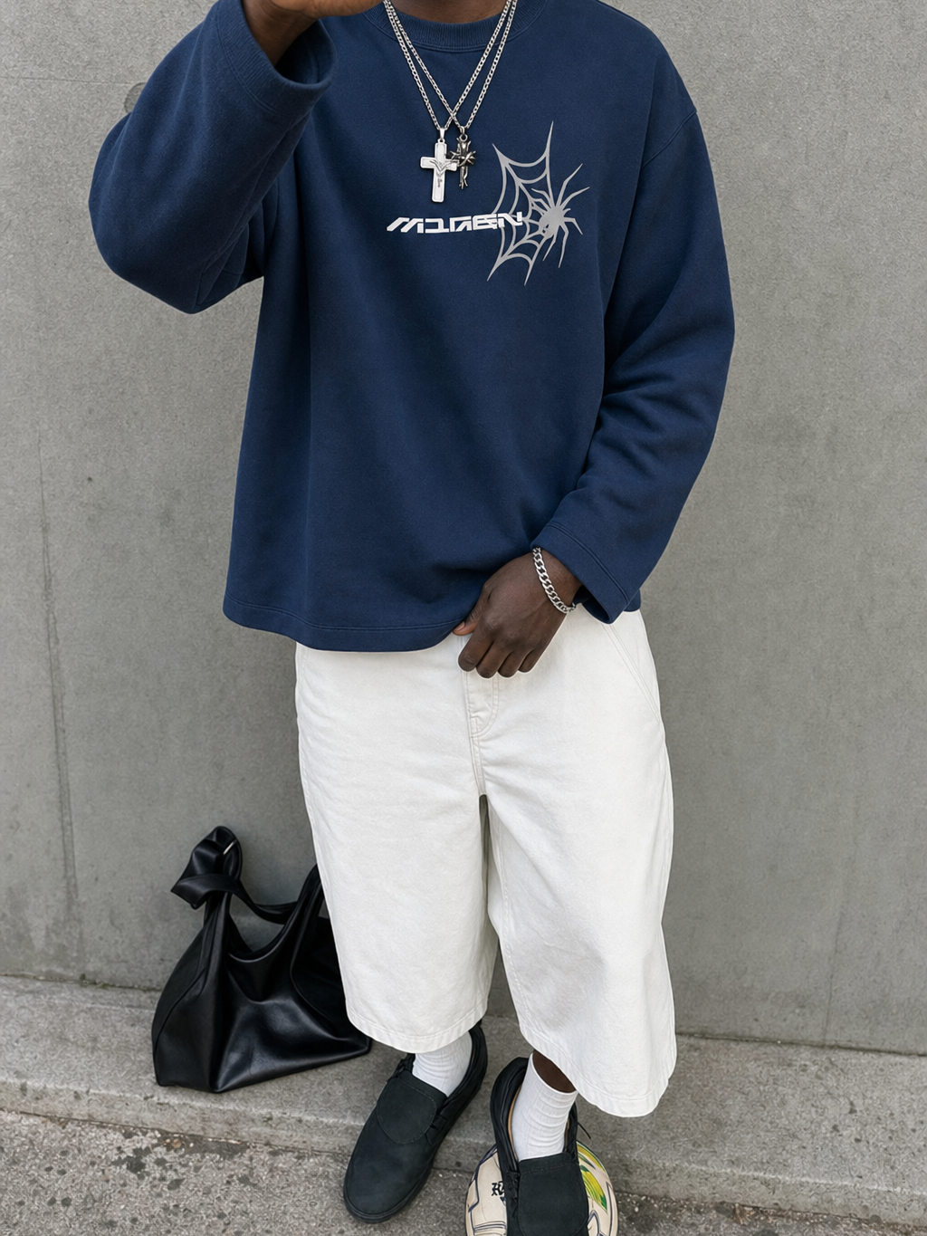 Myugen Web Strike Full Sleeve T-Shirt Navy Blue [Limited Edition] – model front