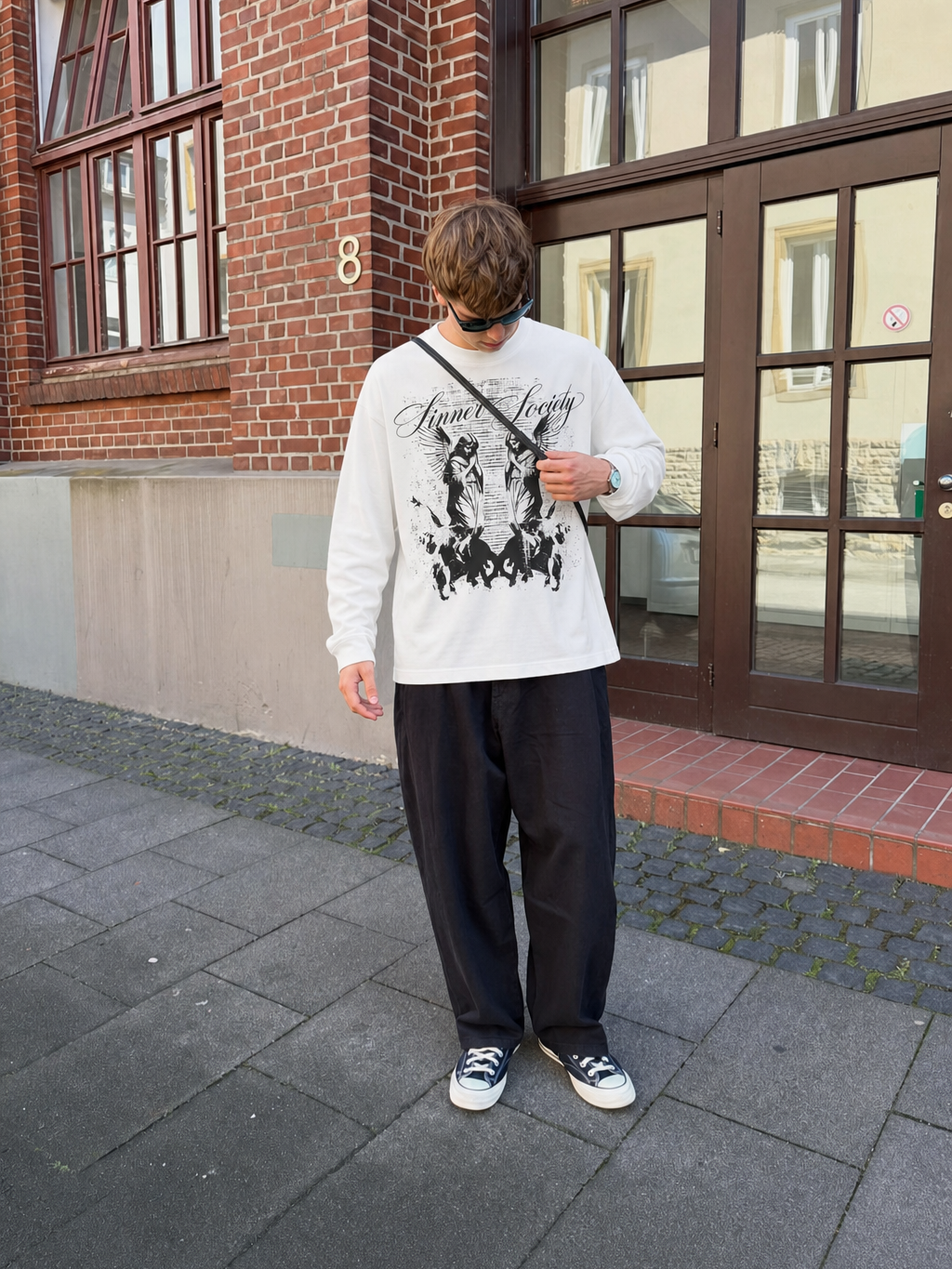 Myugen Sinner Society Oversized Full Sleeve T-Shirt White – model front