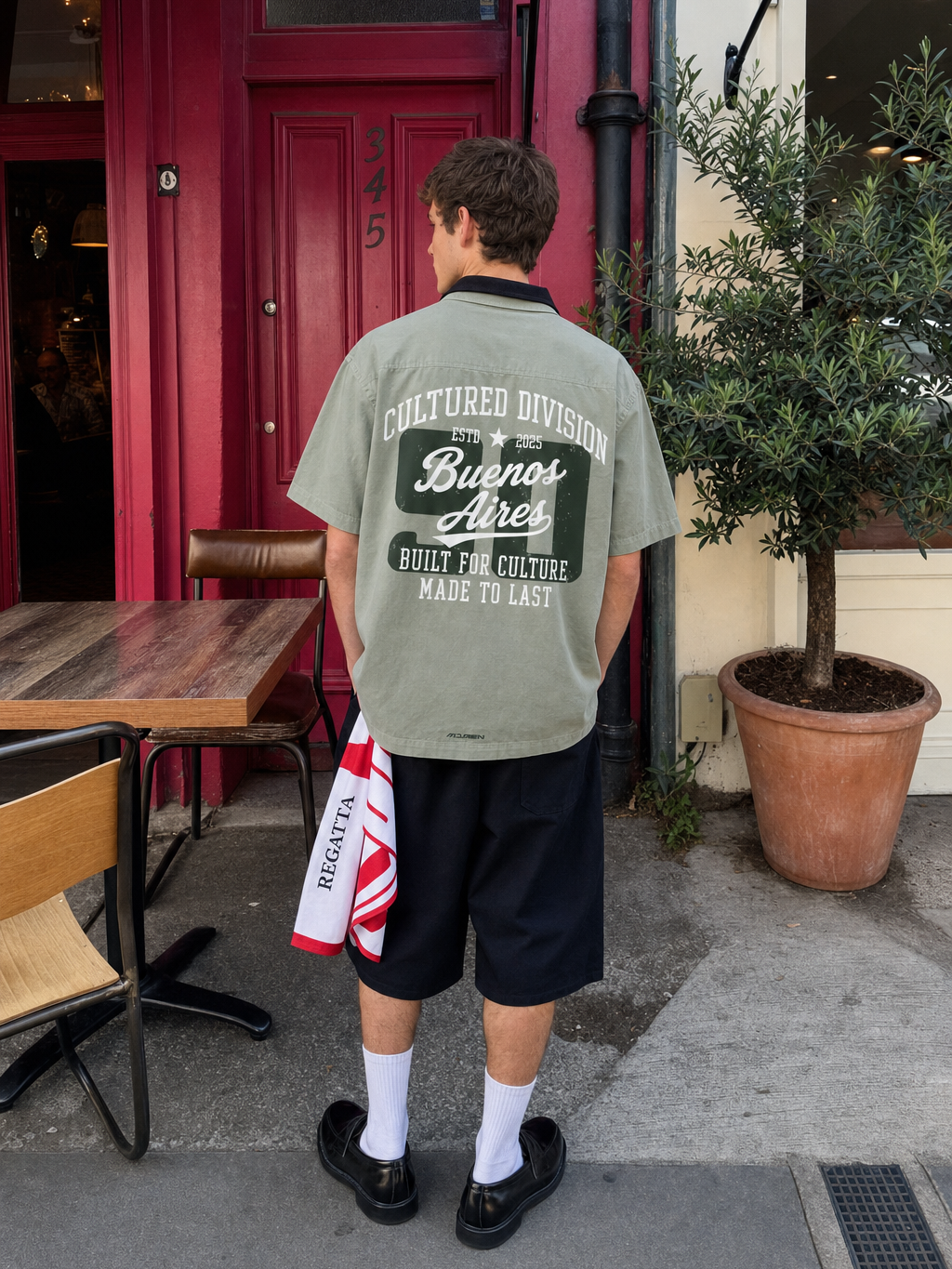 Myugen Cultured Division Bowling Shirt Sage – model back