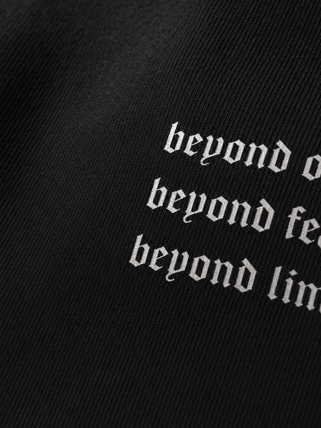 Myugen House Rules Quarter Zip T-Shirt Black – close-up detail