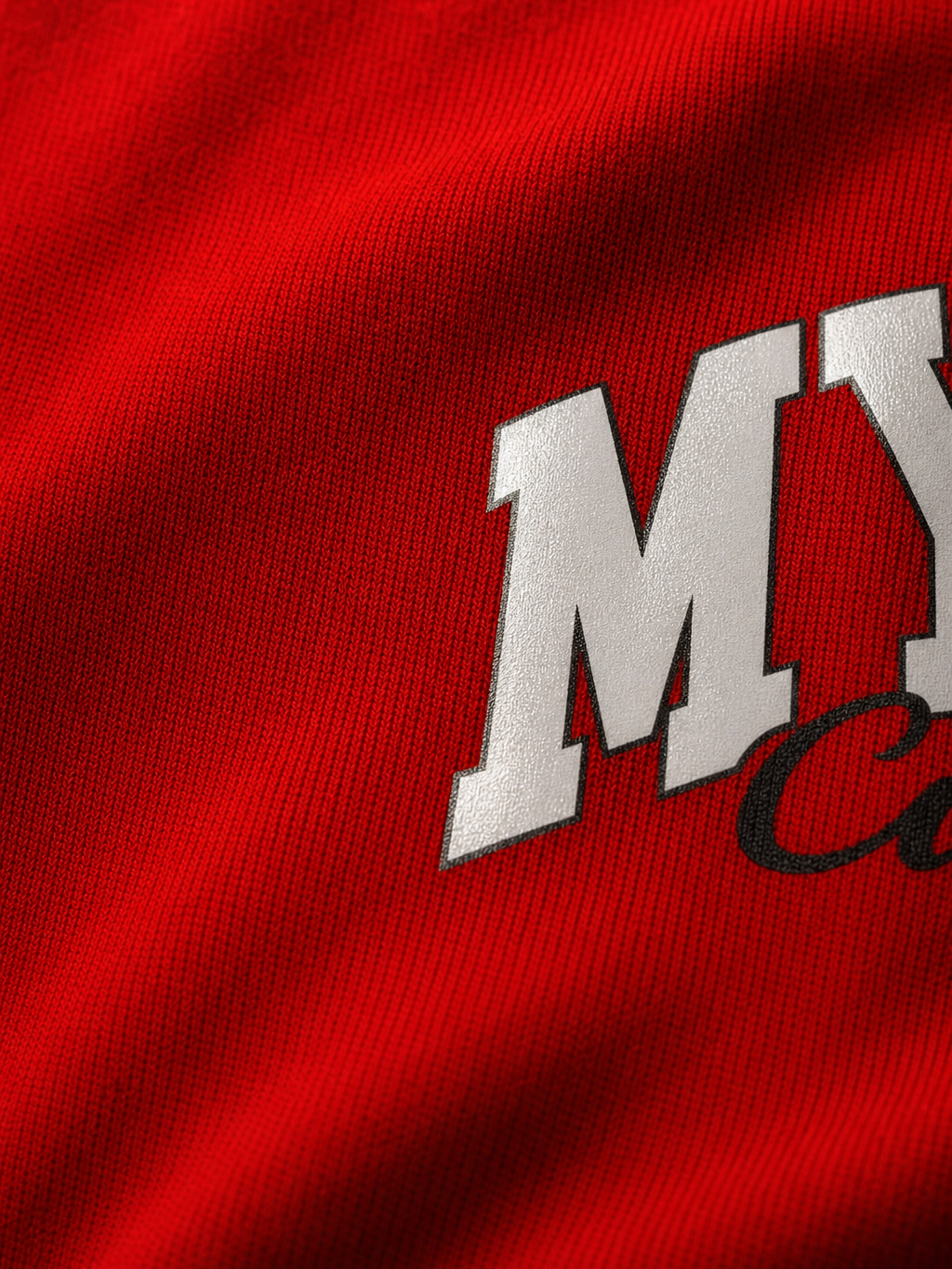 Myugen Cultured Club Oversized T-Shirt Red – close-up detail
