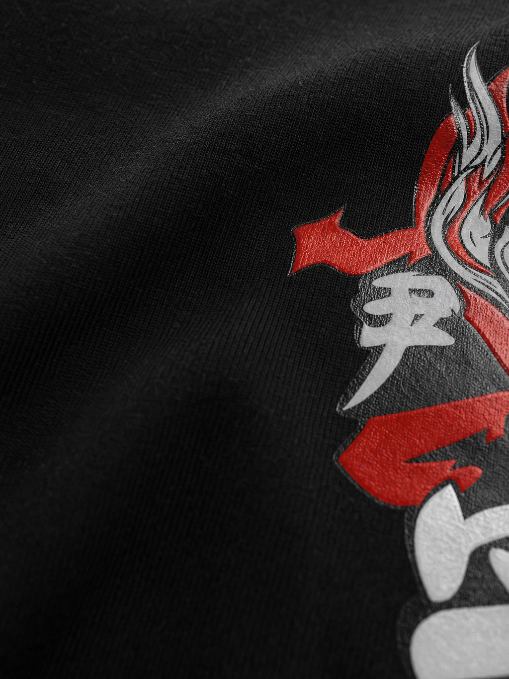 Myugen Shadow Inferno Oversized T-Shirt Black – close-up detail