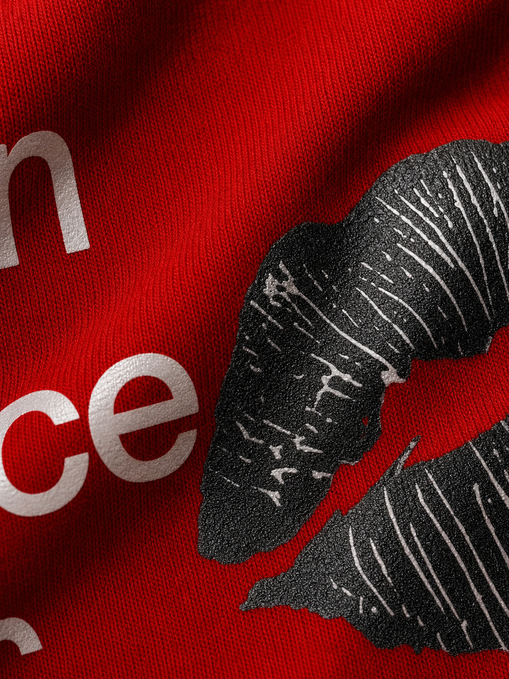 Myugen Sinners Of The Saint Oversized T-Shirt Red – close-up detail