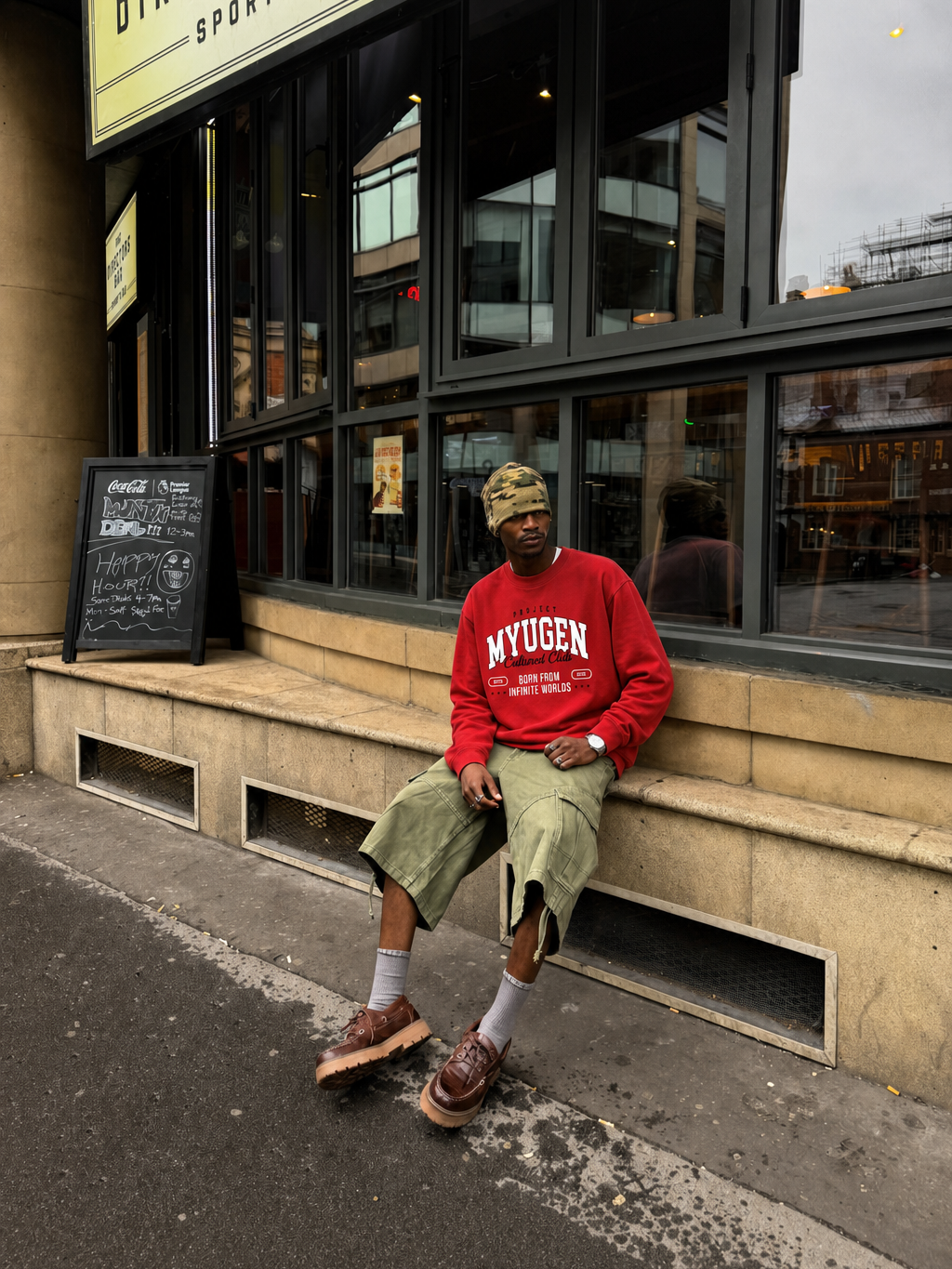 Myugen Cultured Club Oversized Full Sleeve T-shirt Red – model front