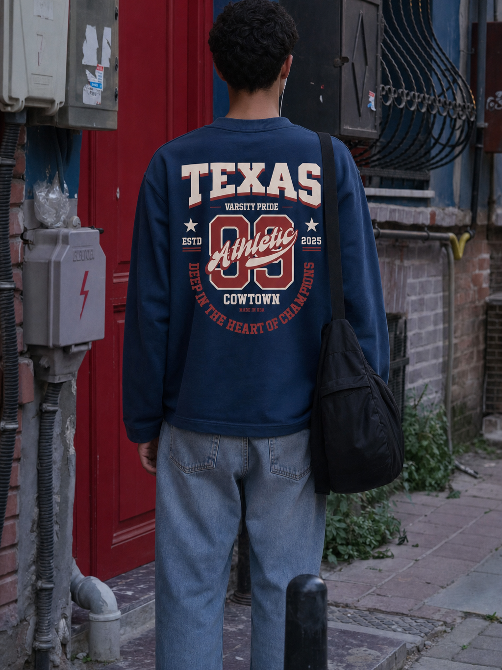 Myugen Texas Pride Oversized Full Sleeve T-shirt Navy – model back
