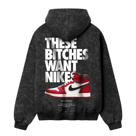 Myugen Nike Bitches Acid Wash Oversized Hoodie Black