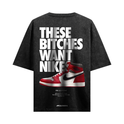Myugen Nike Bitches Acid Wash Oversized T-Shirt Black
