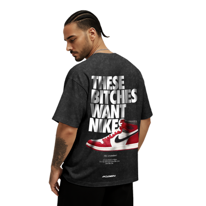 Myugen Nike Bitches Acid Wash Oversized T-Shirt Black