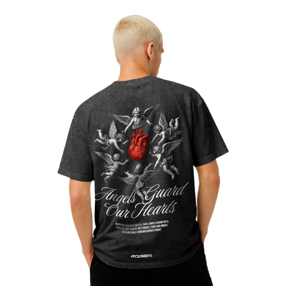 Myugen Angels Heart Acid Wash Oversized T-Shirt Black