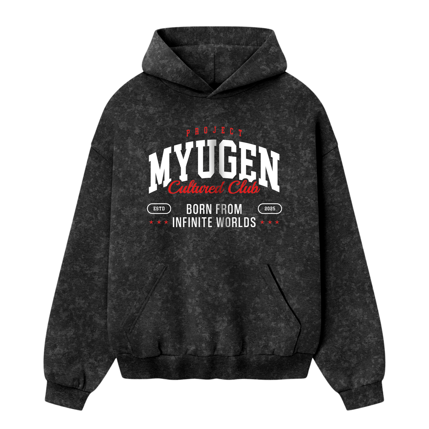 Myugen Cultured Club Acid Wash Oversized Hoodie Black