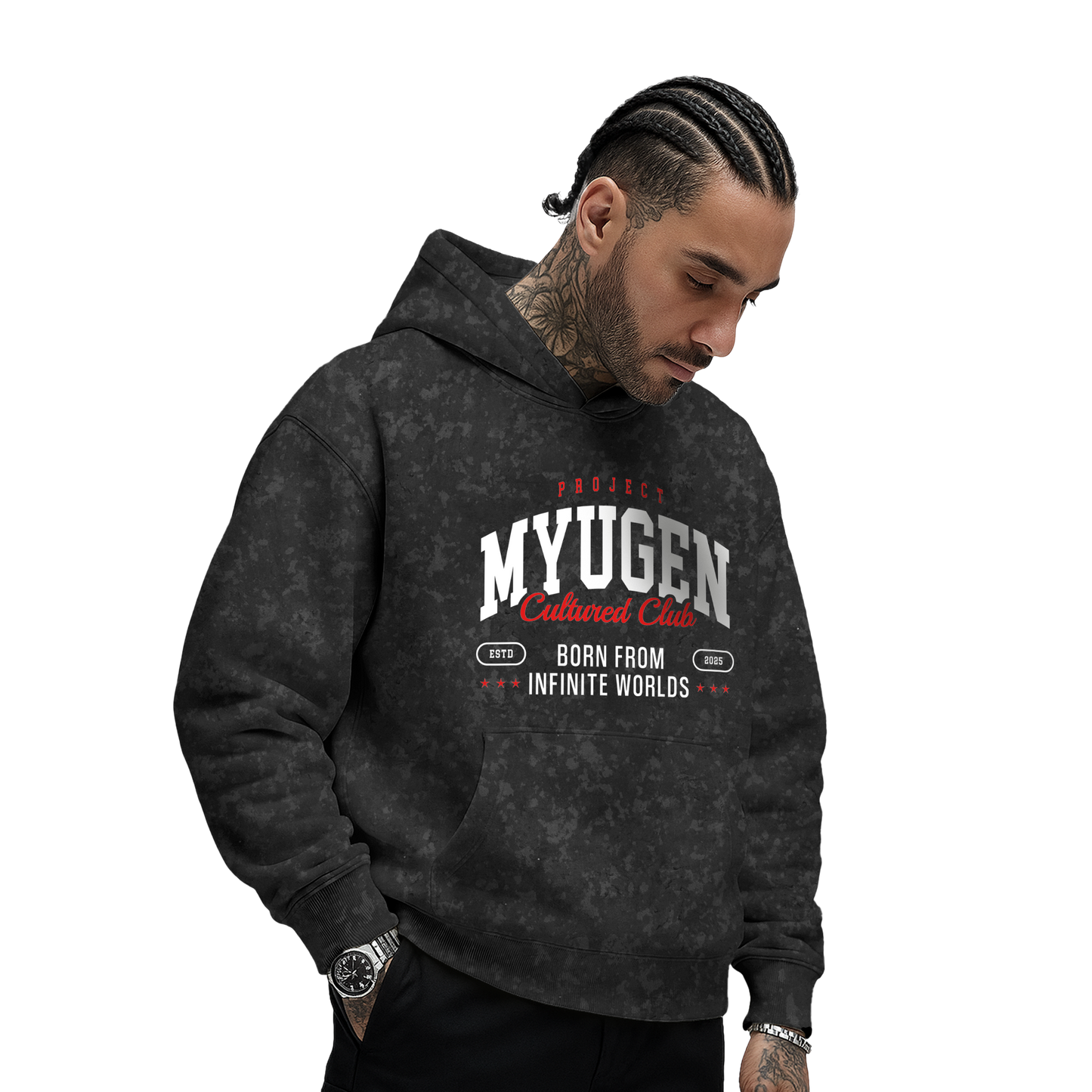 Myugen Cultured Club Acid Wash Oversized Hoodie Black