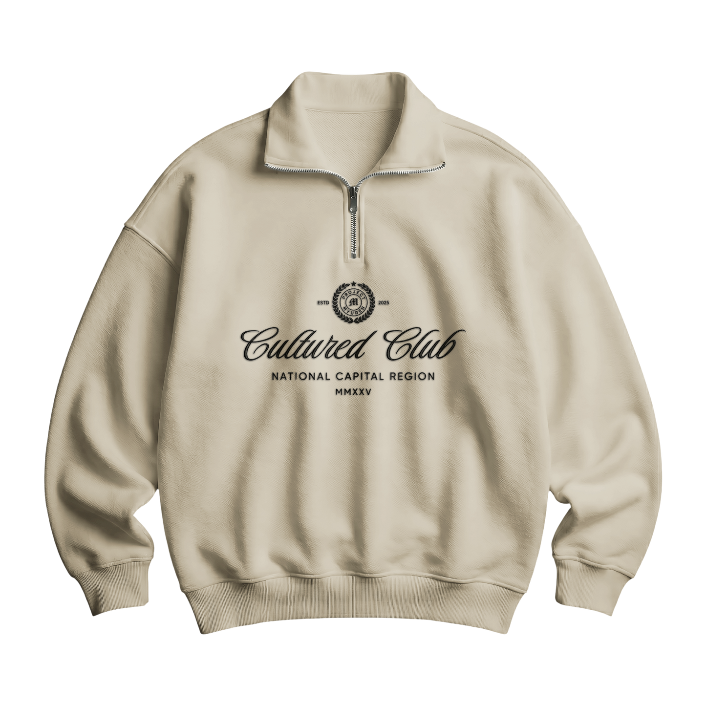 Myugen Cultured Club Beige Quarter-Zip Sweatshirt Timeless Winterwear Exclusive
