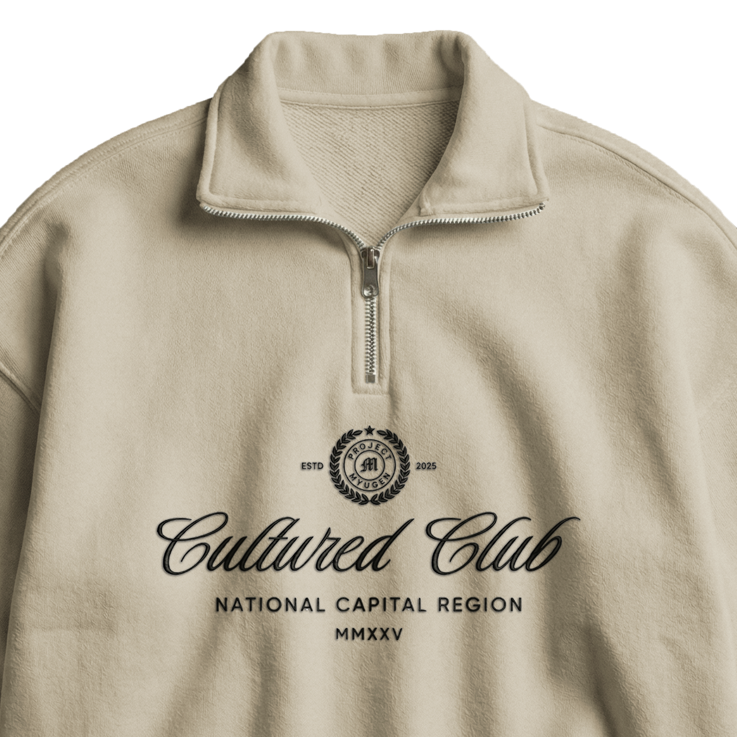 Myugen Cultured Club Beige Quarter-Zip Sweatshirt Timeless Winterwear Exclusive