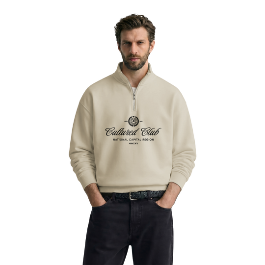 Myugen Cultured Club Beige Quarter-Zip Sweatshirt