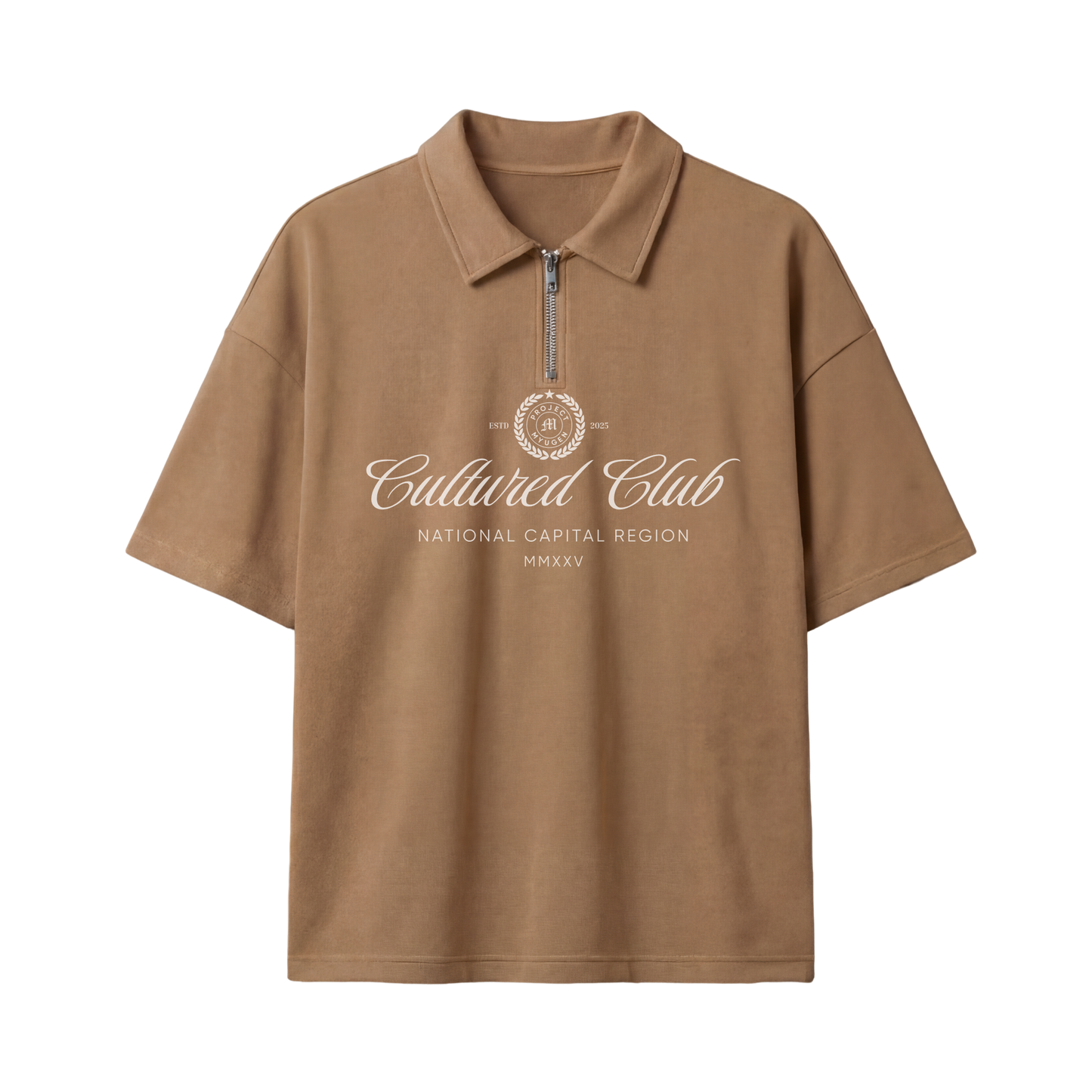 Myugen Cultured Club Beige Quarter-Zip Tee Timeless Streetwear Exclusive