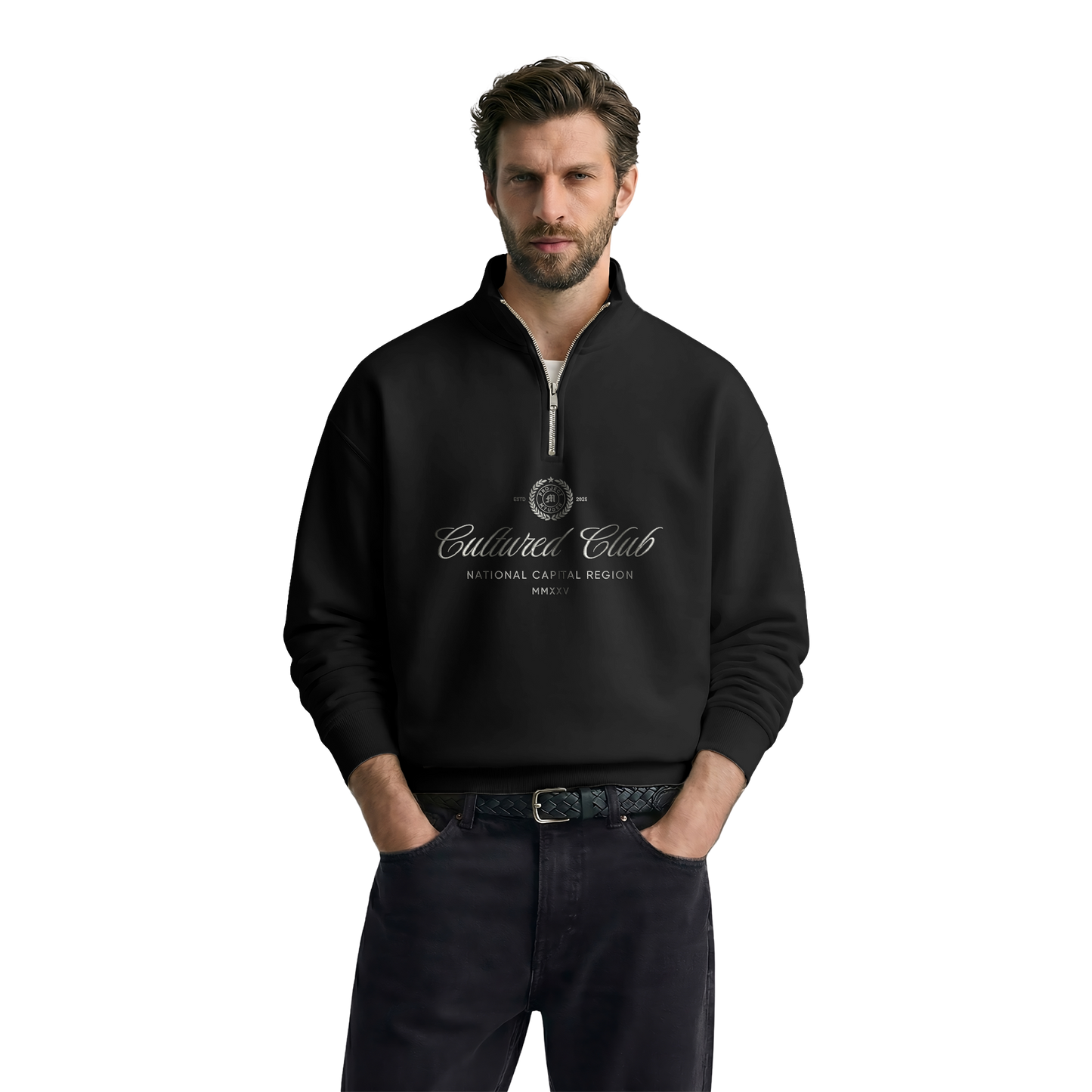 Myugen Cultured Club Black Quarter-Zip Sweatshirt Timeless Winterwear Exclusive