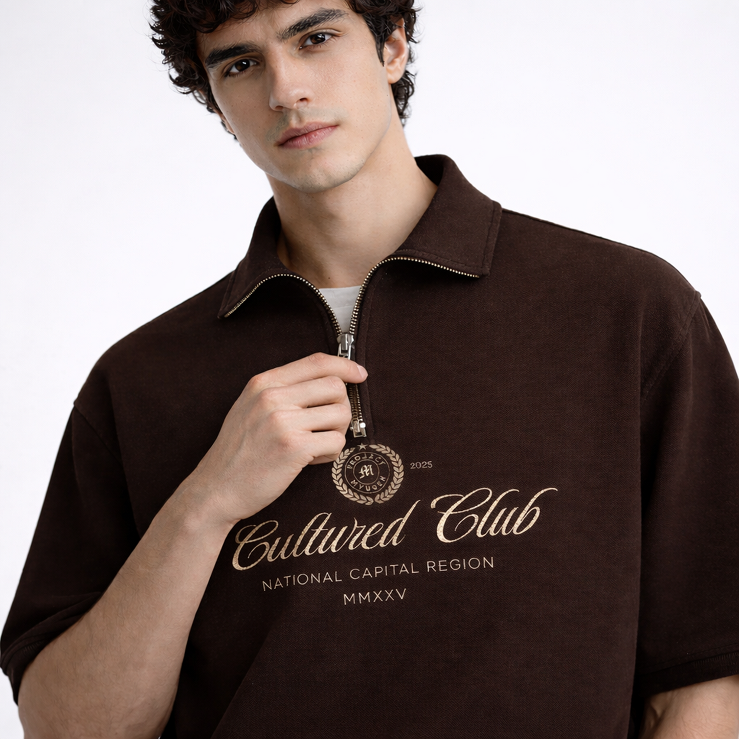 Myugen Cultured Club Brown Quarter-Zip Tee Timeless Streetwear Exclusive