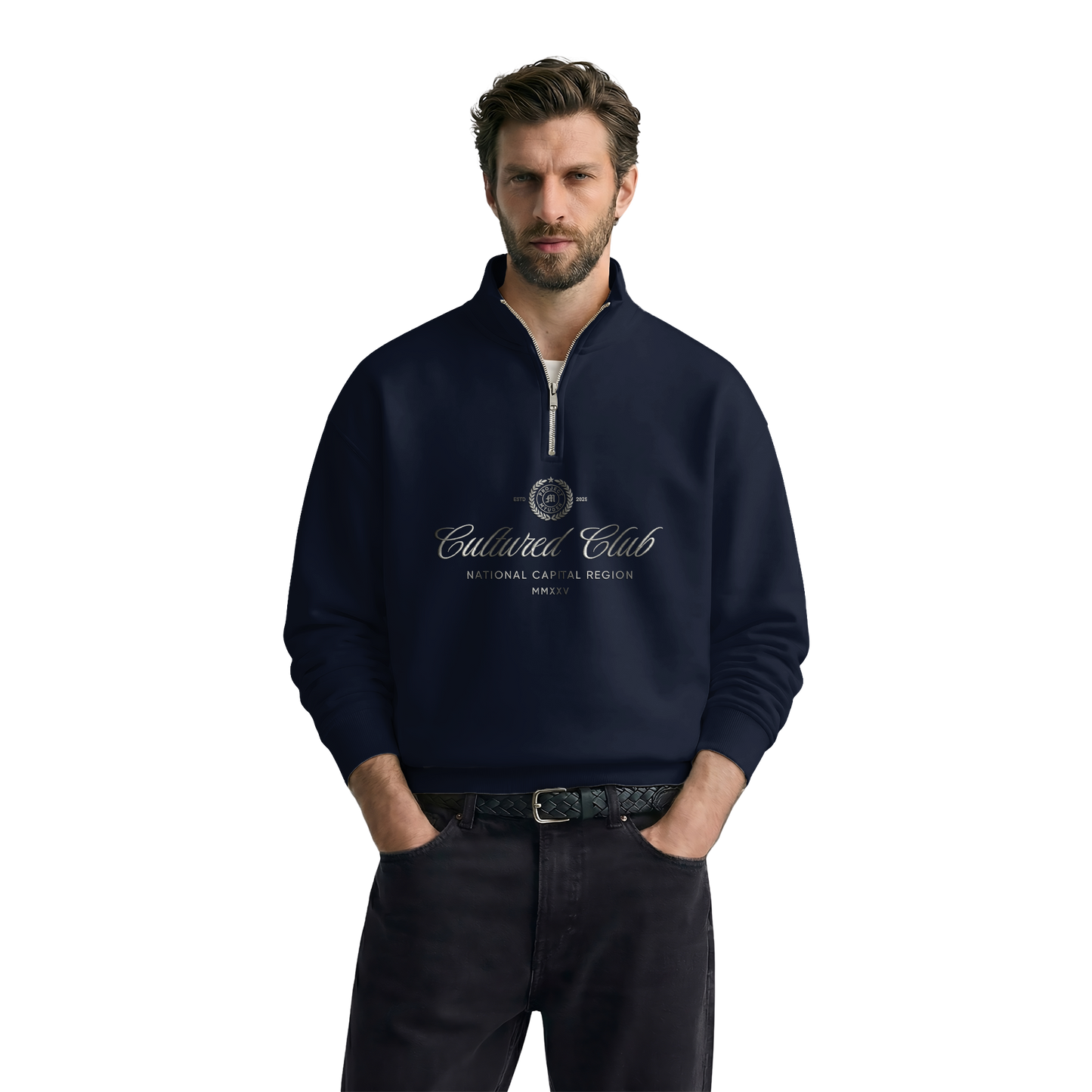 Myugen Cultured Club Navy Quarter-Zip Sweatshirt Timeless Winterwear Exclusive