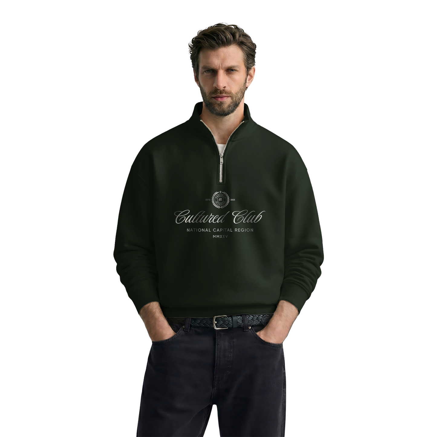 Myugen Cultured Club Olive Quarter-Zip Sweatshirt Timeless Winterwear Exclusive