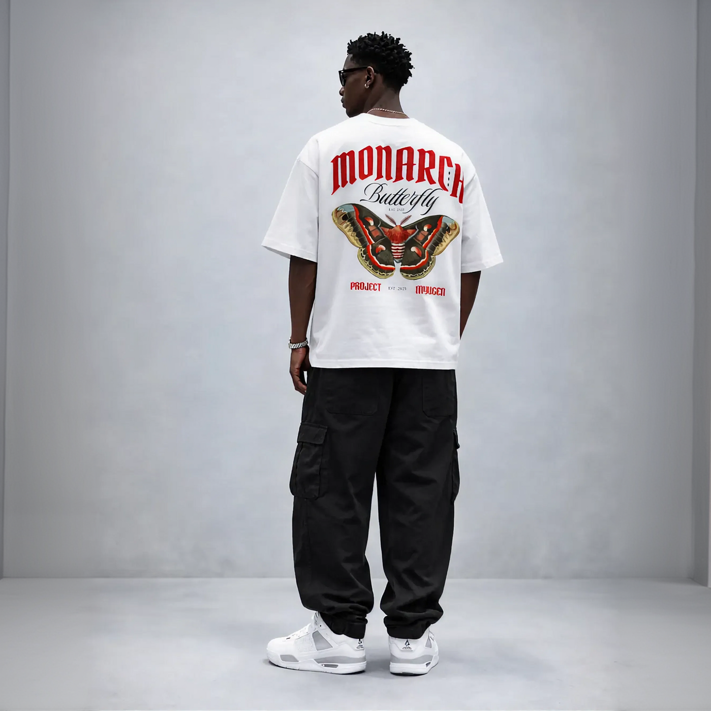 Myugen Monarch Butterfly Oversized T-Shirt White