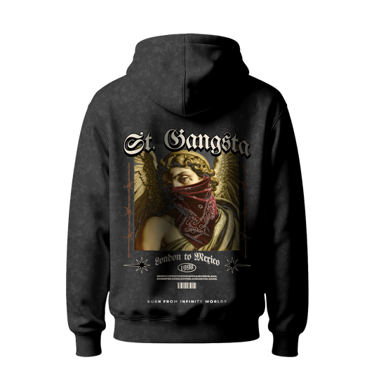 Myugen St Gangsta Acid Wash Oversized Hoodie Black
