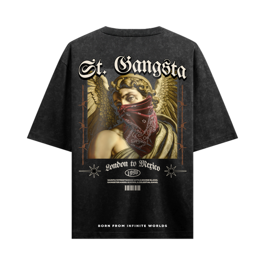 Myugen St Gangsta Acid Wash Oversized T-Shirt Black