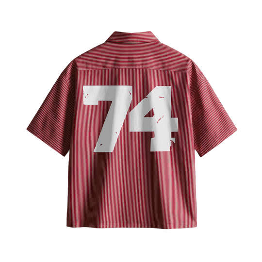 Myugen Uniform 74 Striped Boxy Shirt Maroon