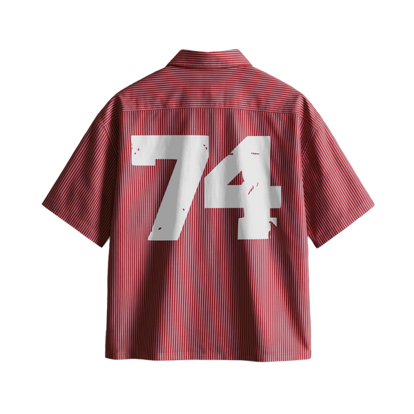 Myugen Uniform 74 Striped Boxy Shirt Maroon