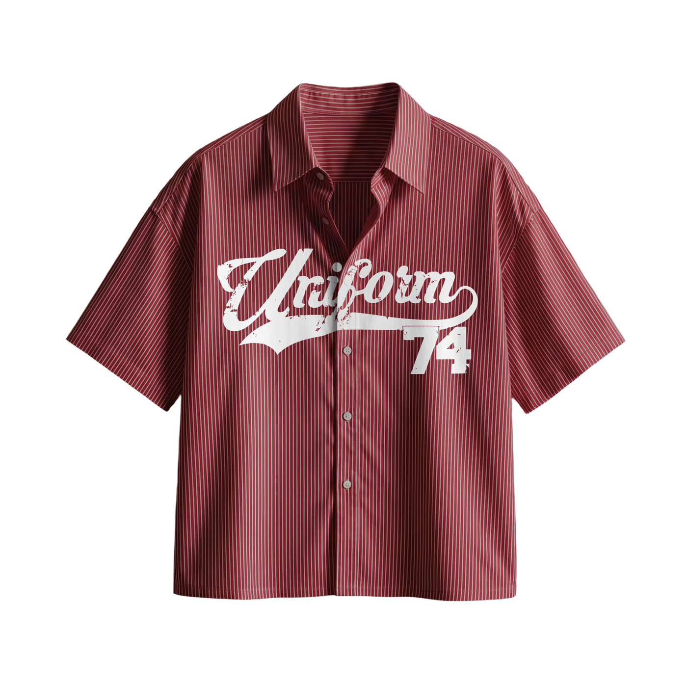 Myugen Uniform 74 Striped Boxy Shirt Maroon