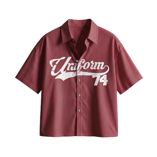 Myugen Uniform 74 Striped Boxy Shirt Maroon