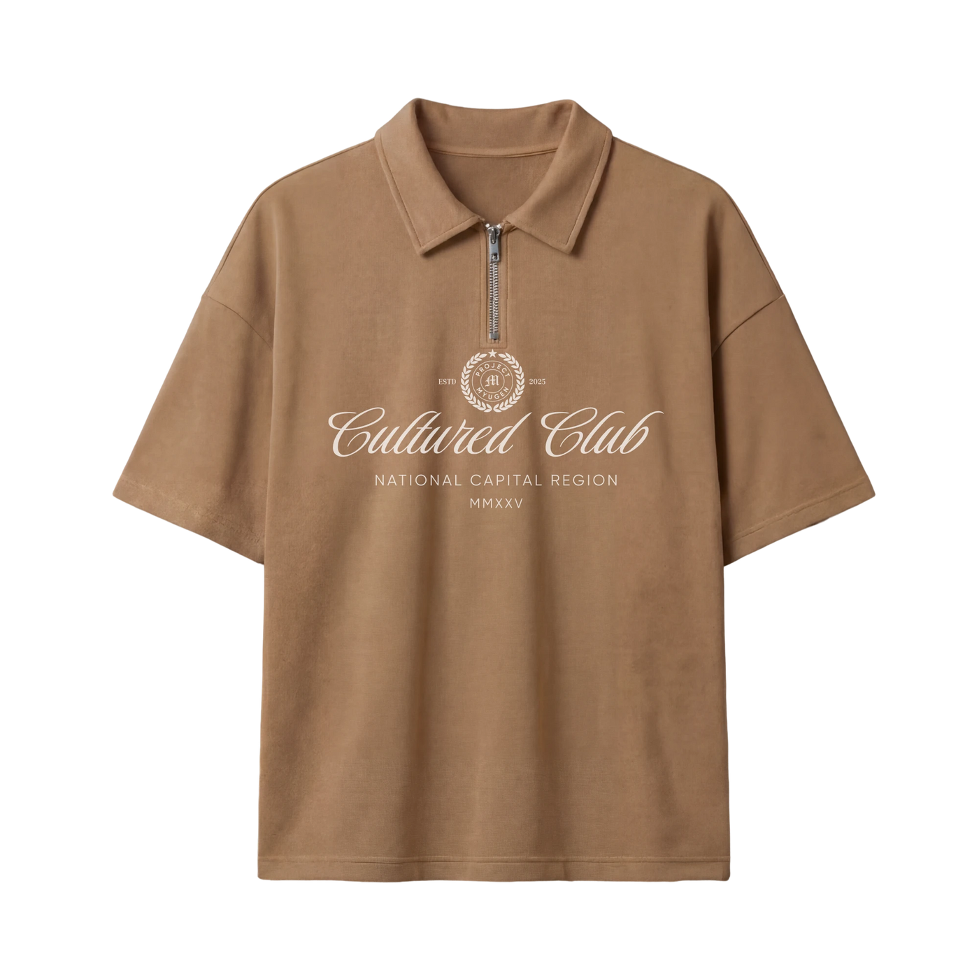 Myugen Cultured Club Beige Quarter-Zip Tee Timeless Streetwear Exclusive