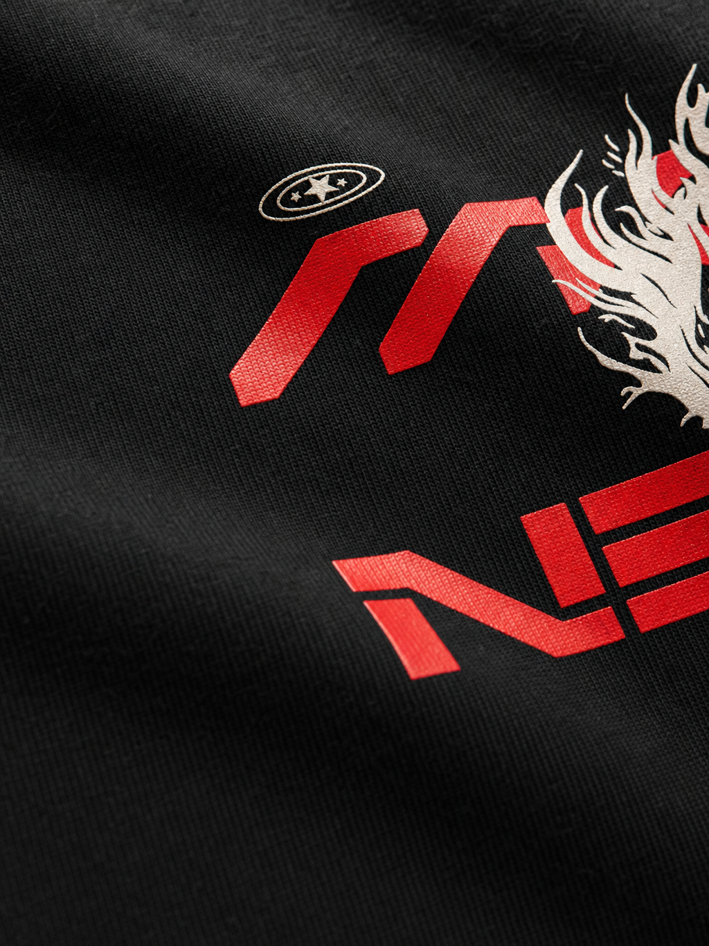 Myugen Phantom Regime Oversized T-Shirt Black – close-up detail