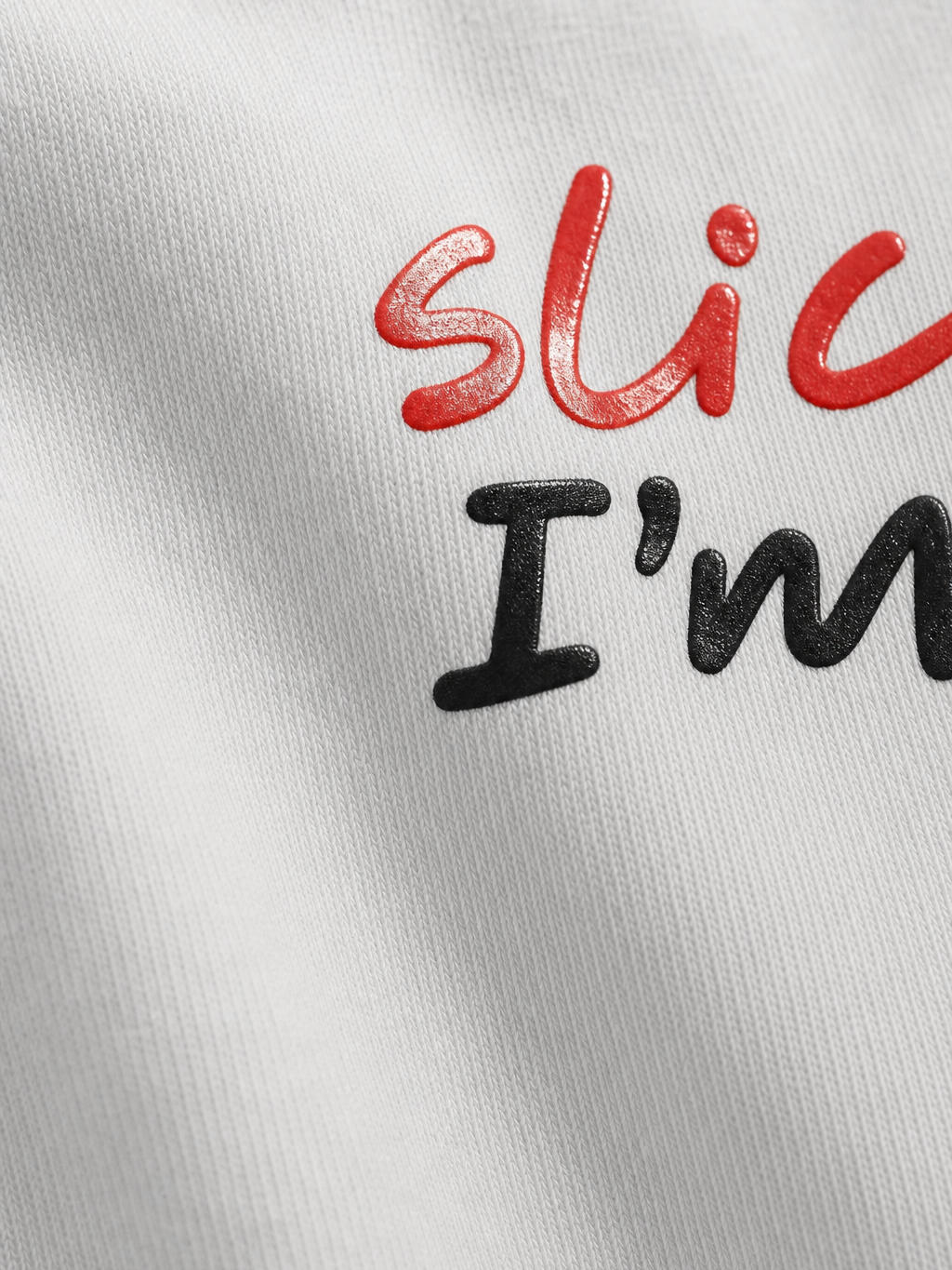 Myugen Pizza Slut Oversized T-Shirt White – close-up detail