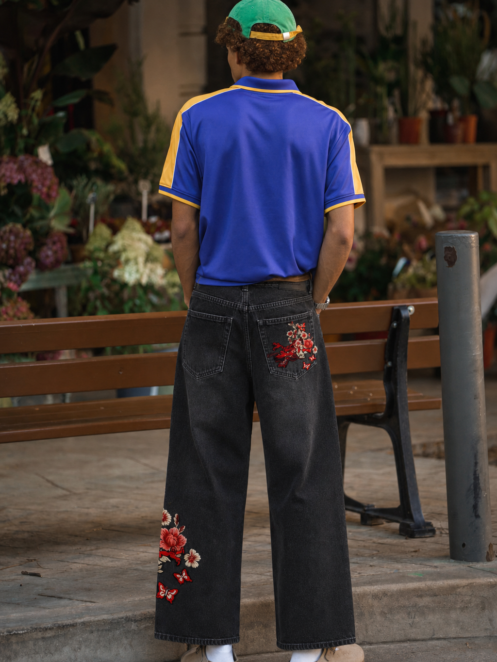 Myugen Hanae Embroidered Denim — Black (Limited Edition) – model back