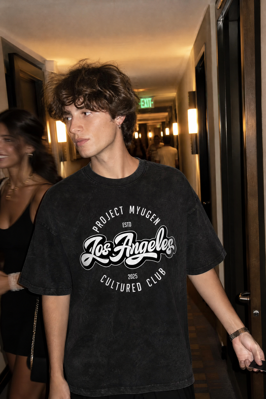 Myugen LA Cultured Club Acid Wash Oversized T-Shirt Black