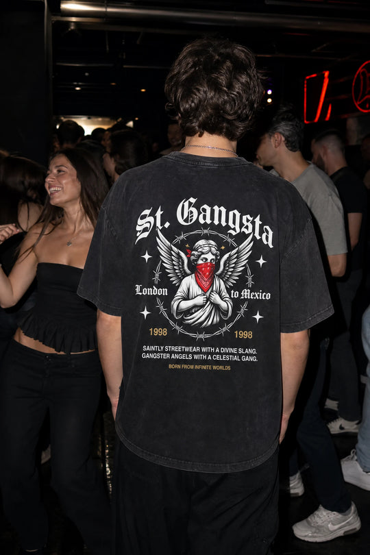 Myugen St Gangsta Acid Wash Oversized T-Shirt Black