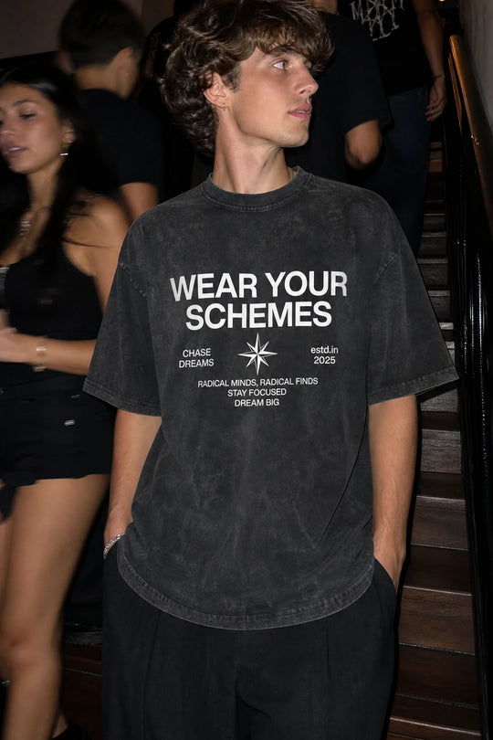 Myugen Wear Your Schemes Acid Wash Oversized T-Shirt Black