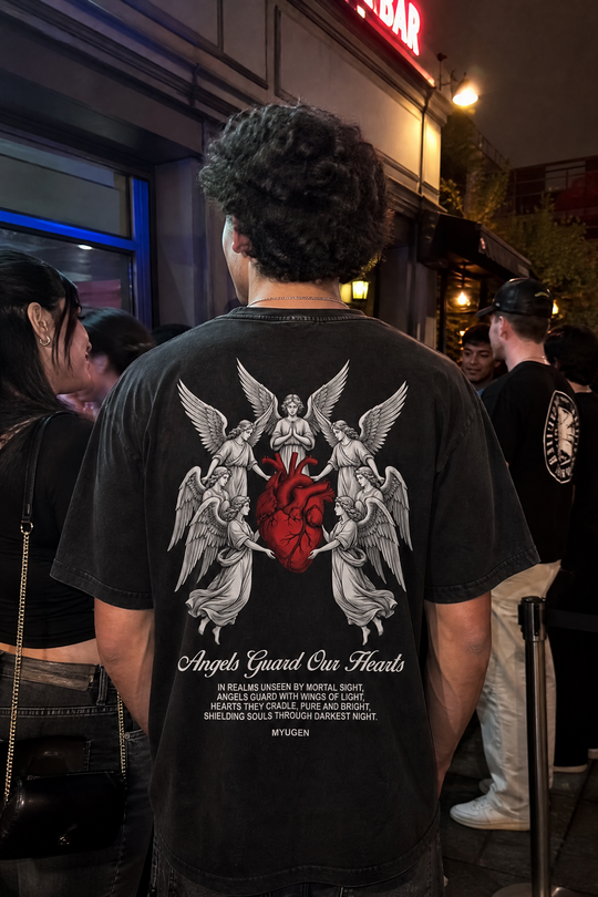 Myugen Angels Heart Acid Wash Oversized T-Shirt Black