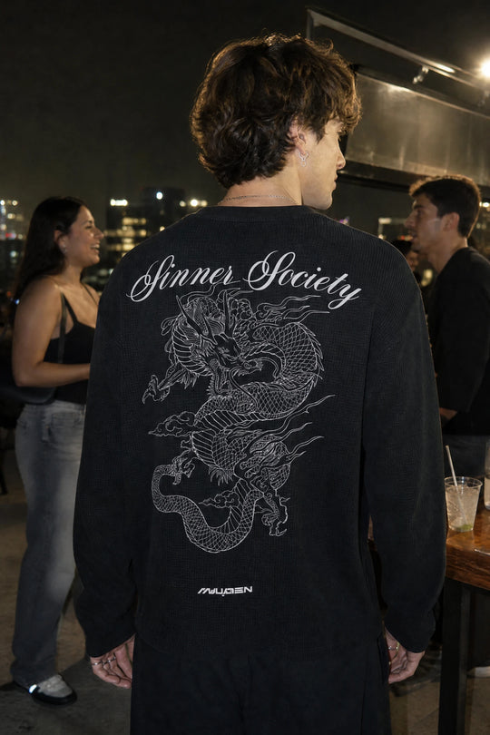 Myugen Sinner Society Waffle Long Sleeve Black