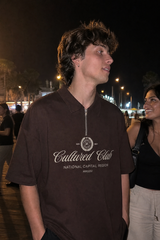 Myugen Cultured Club Brown Quarter-Zip Tee Timeless Streetwear Exclusive