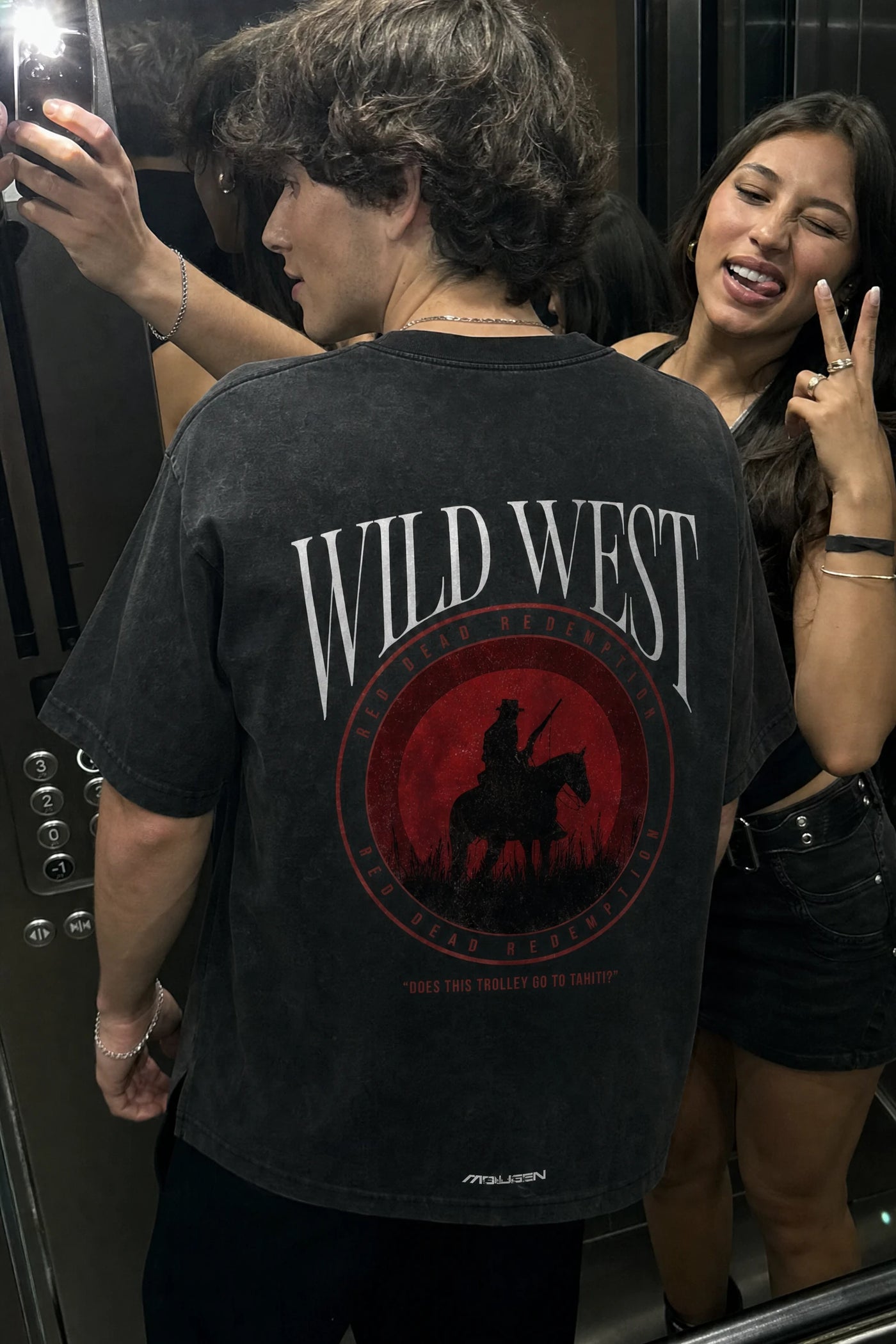 Myugen Wild West Acid Wash Oversized T-Shirt Black