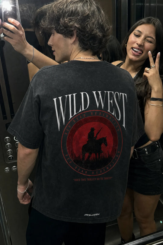Myugen Wild West Acid Wash Oversized T-Shirt Black